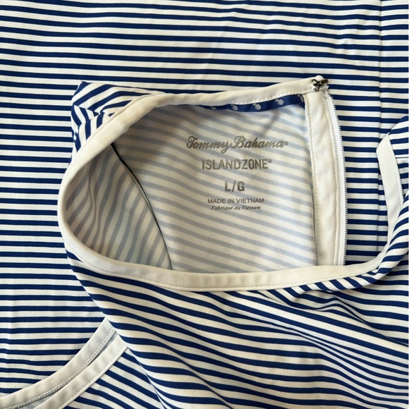 Tommy Bahama Island Zone Aubrey Cassia Navy Blue and White Striped Dress, L - Picture 6 of 9